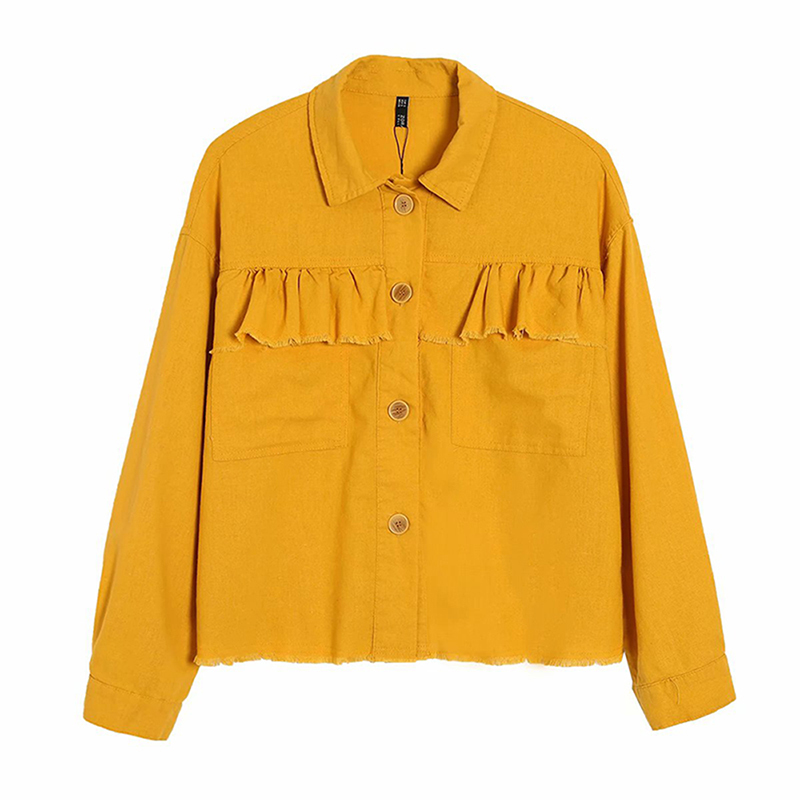 Women Shirts Jacket Ruffles Layered Embellished Pockets Long Sleeves Vintage Blouses Loose Shirt Spring 210521