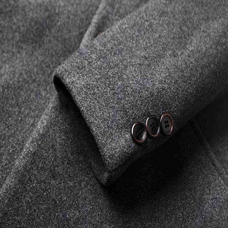 Men Woolen Trench Coat Autumn Winter Mid Long Wool & Blends Jacket Casual Men's Woolen Coat Grey/Black/Wine Red 211122