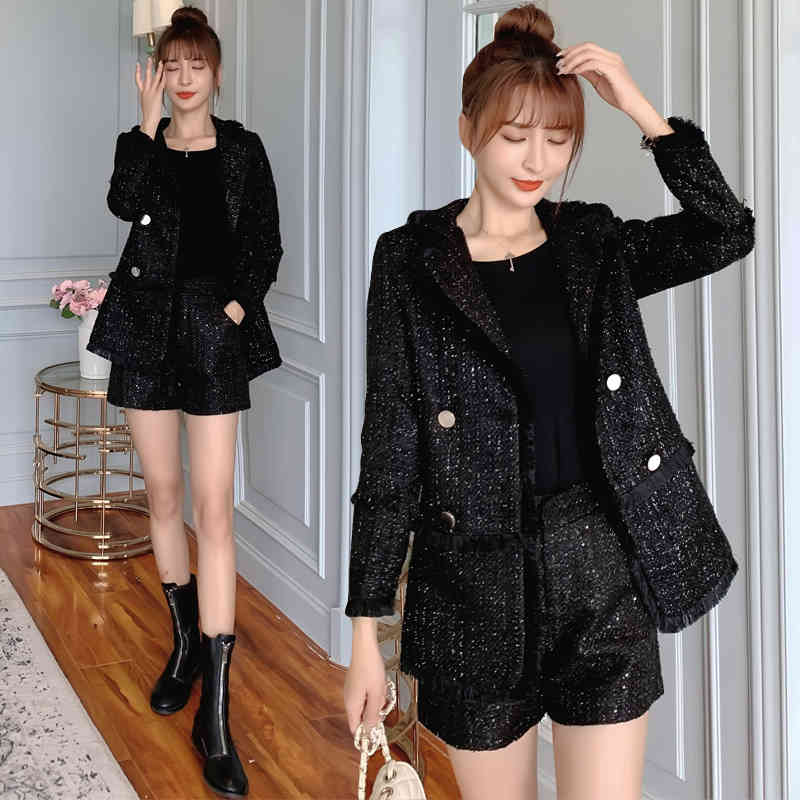 Autumn winter Fashion Womens Jackets Coats Vintage Office OL black Tassel Tweed Jacket Crop Coat Female 210519
