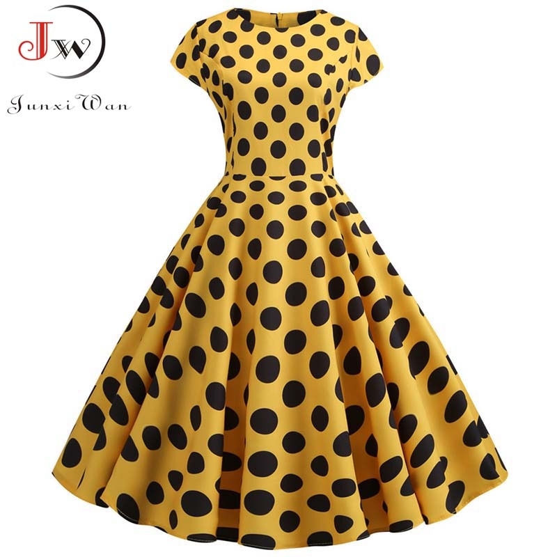 Women Summer Dress Vintage Floral Print Rockabilly Dress Robe Femme Sundress Vestidos Plus Size Polka Dot Party Dress 210608