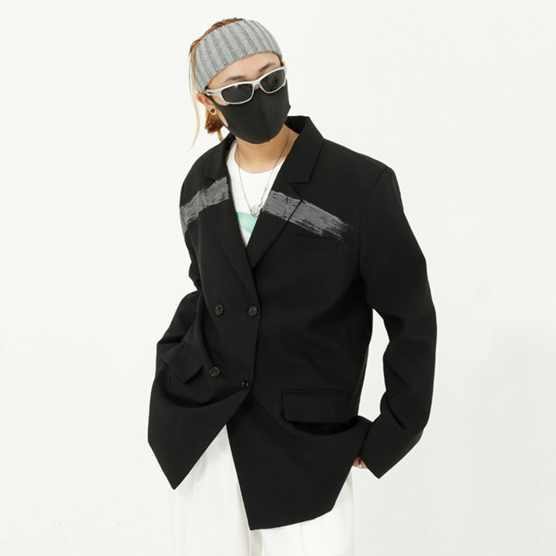 IEFB Men's Wear Spring Korean Loose Causal Blazers Hand Painted Double Breasted Suit Coat Loose Causal Tops 9Y6146 210524