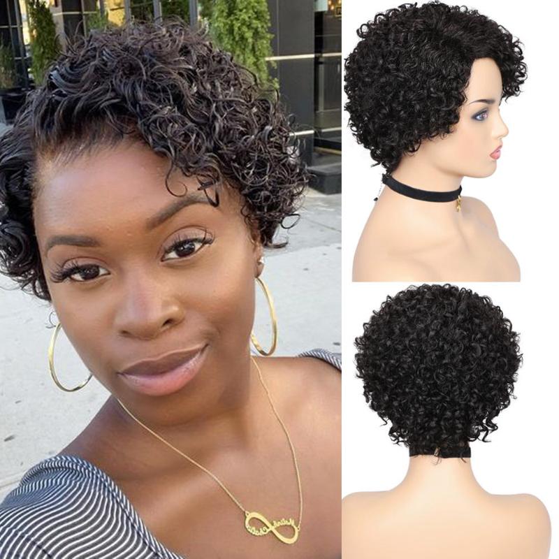 Lace Wigs Short Bob Curly Hair Pixie Cut Brazilian Human For Black Women Natural Remy Wig 150% Density Glueless Side Part