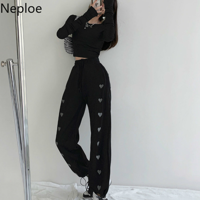 Neploe Joggers Pant for Women Embroidered Harem Woman Pants Drawstring Sweatpants High Waist Casual Femme Clothes Trousers 210422