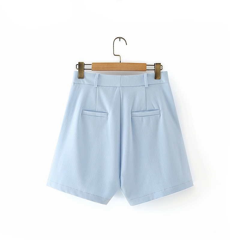 causal women pocket shorts summer fashion ladies sky blue elegant female zipper chic girls short 210430