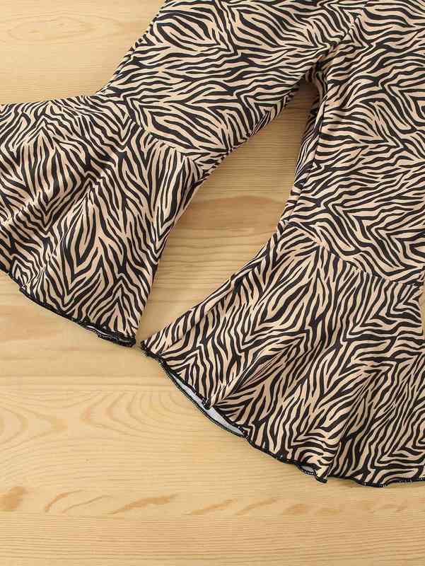 Baby Zebra Striped & Heart Print Ruffle Trim Tee & Flare Leg Pants SHE