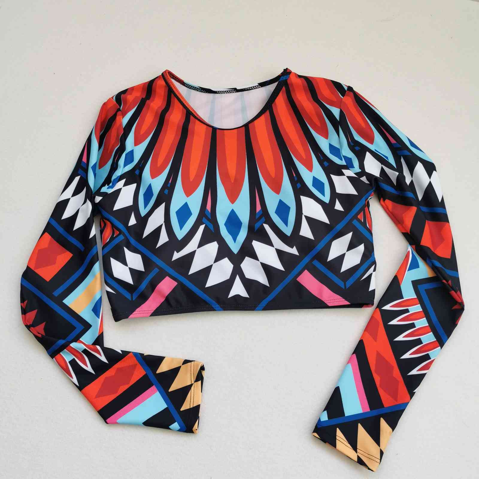 Geometric Push Up Bikini Brazilian Long Sleeve Thong Swimwear Bandage Plus Size High Waist Swimsuit Women 2 Pieces Suits 210520