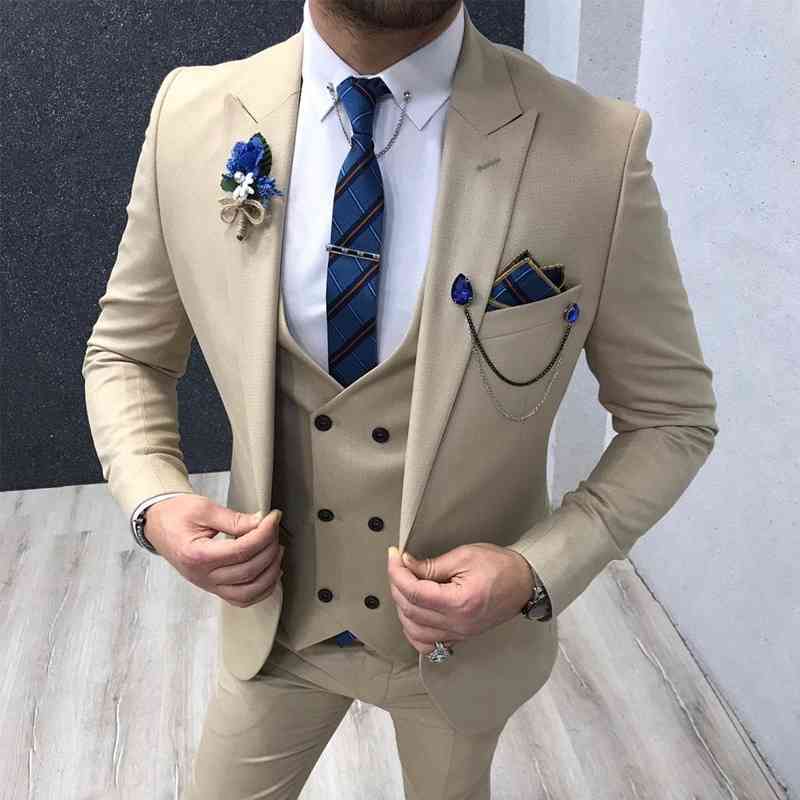 Men's Suits & Blazers fine fit men's cream suits 3 piece for the wedding man fashionable clothes lapel groom tuxedo male jacket with vest 6IBG