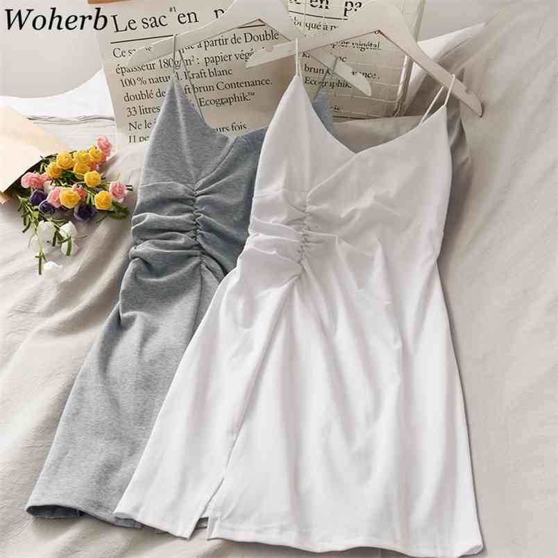 Summer Women Dress Sexy Lady V Neck Sling Robe Sleeveless Drawstring Vestidos Mujer Solid Elegant Mini A-line Dresses 210519, White
Summer Women Dress Sexy Lady V Neck Sling Robe Sleeveless Drawstring Vestidos Mujer Solid Elegant Mini A-line Dresses 210519, White