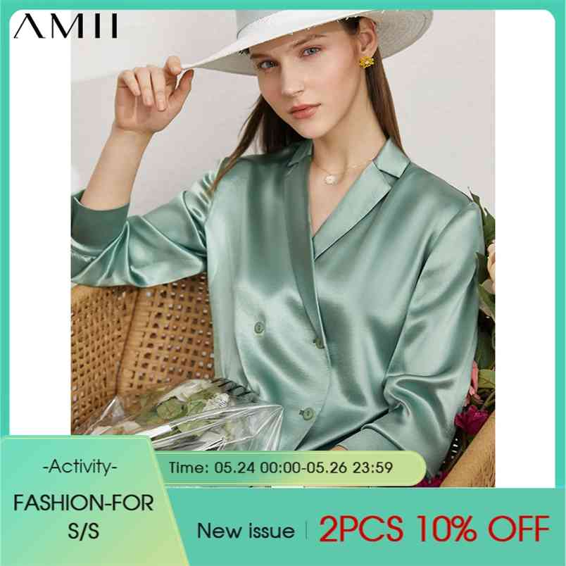 Minimalism Summer Luxury Acetate Women's Shirt Offical Lady Solid Vneck Double Breasted Loose Tops 12140350 210527, Green
Minimalism Summer Luxury Acetate Women's Shirt Offical Lady Solid Vneck Double Breasted Loose Tops 12140350 210527, Green