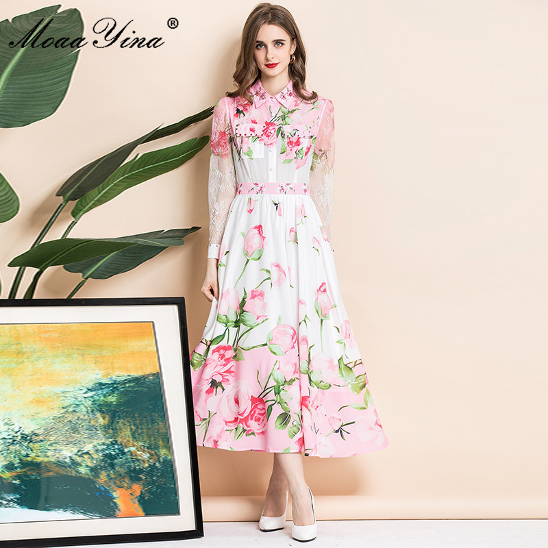 Fashion Designer Summer Dress Women' Turn-down Collar Beading Pink Floral printed Elegant Vacation Midi Vestidos 210524
Fashion Designer Summer Dress Women' Turn-down Collar Beading Pink Floral printed Elegant Vacation Midi Vestidos 210524