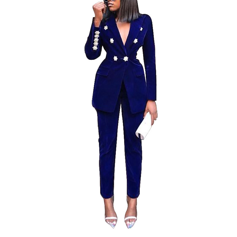 Women Pant Suit Solid Temperament s Suits Blazer With Pants Fashion Set Autumn Winter 210513