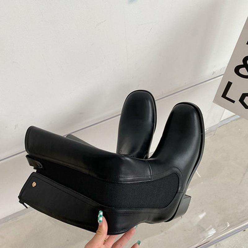 Boots Fall 2021 Temperament Thick Heel High Fashion Simple Elastic Back Zipper Round Toe Women Thigh