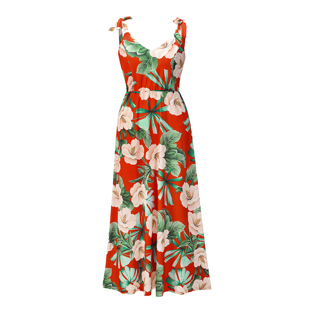 Women Dress V Neck Printed Bohemia Sexy Long Floral Maxi es Sleeveless Spaghetti Strap Beach es 210513