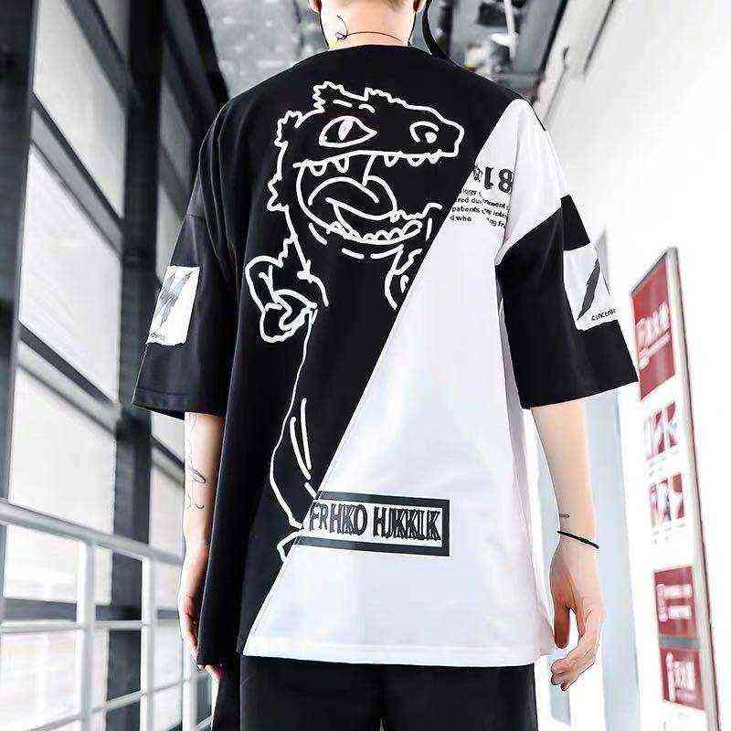 Hip hop fashion men's loose and trendy half sleeve T-shirt in summer 2020 G1217