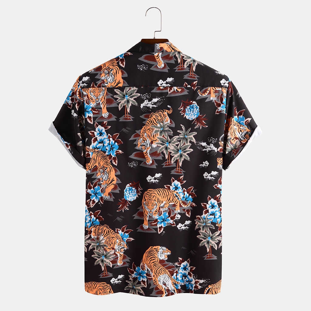 Mens Hawaiian Flower Tiger Printed Shirt Fashion Top Men Casual Breathable Short Sleeve Shirts 210527