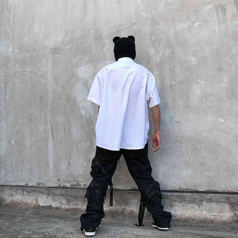 IEFB Men's High Street Love Embroidery High-grade Short Sleeve Shirt Summer Fashion White Striped Shirt Couple 9Y5507 210524