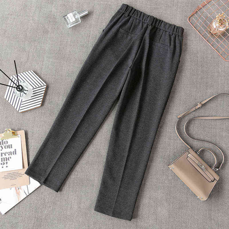 High Waist Woman Woolen pants Loose apricot gray business OL blazer suit female autumn winter 211115
