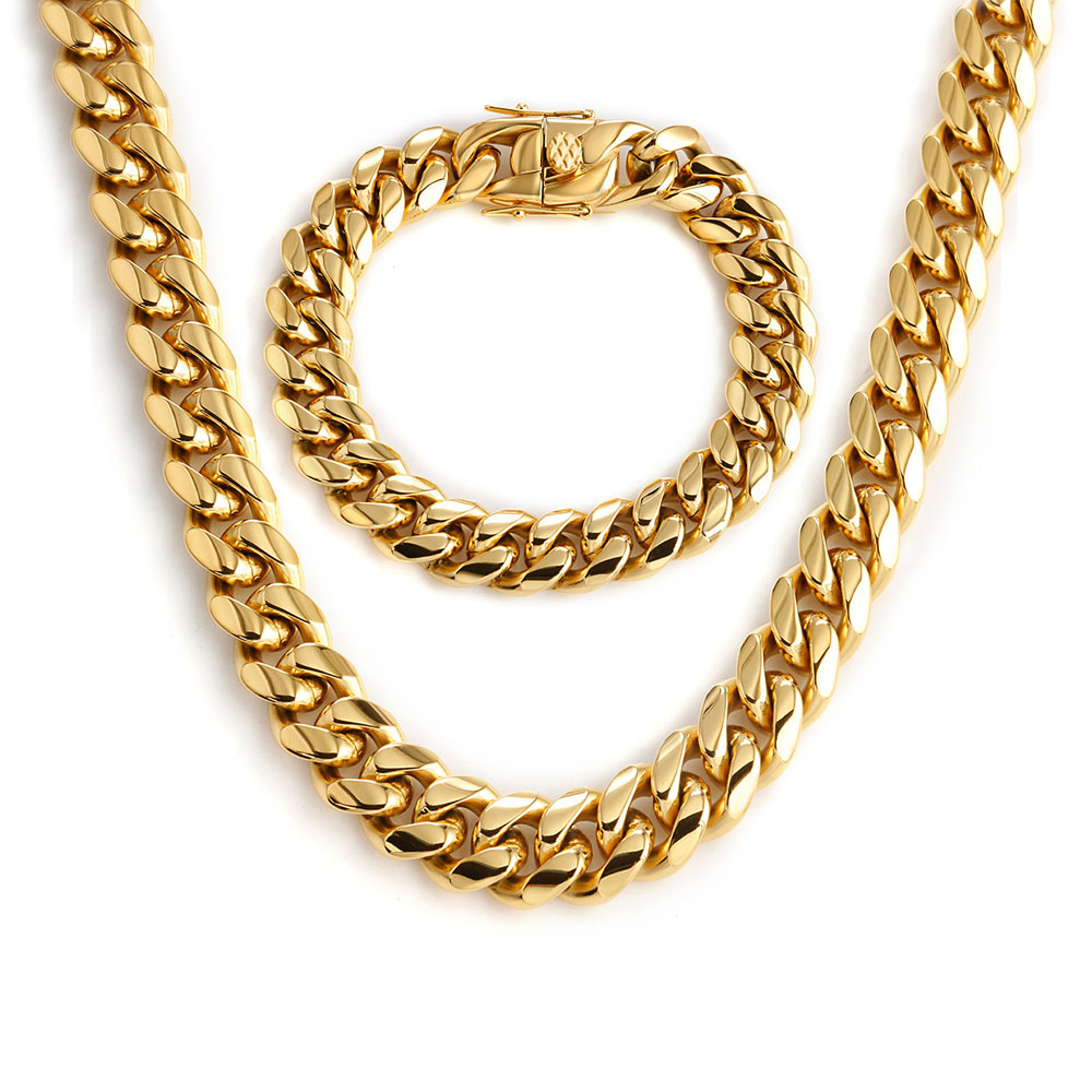Miami Cuban Link Chains Men Women Jewelry Sets Hip Hop Necklaces Bracelets 316L Stainless Steel Double Safety Lock Clasps Curb Chain 1.4cm Wide 18inch-30inch 2 Colors, Original steel
Miami Cuban Link Chains Men Women Jewelry Sets Hip Hop Necklaces Bracelets 316L Stainless Steel Double Safety Lock Clasps Curb Chain 1.4cm Wide 18inch-30inch 2 Colors, Original steel
