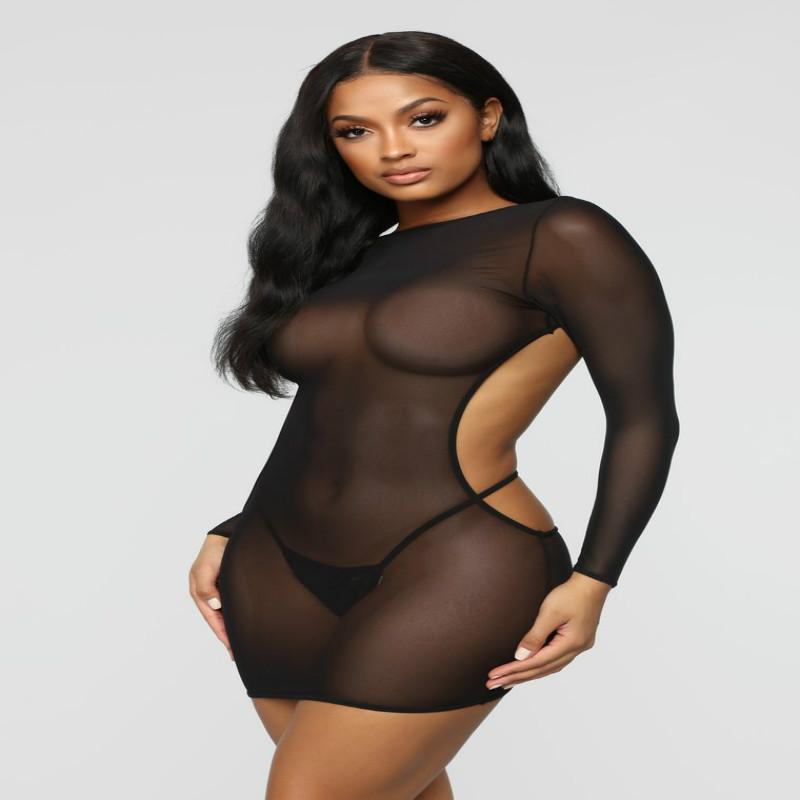Casual Dresses BKLD 2021 Summer Women Bikini Cover Up Beach Dress Hollow Out Backless Sexy Transparent Sheer Mesh See-through Mini