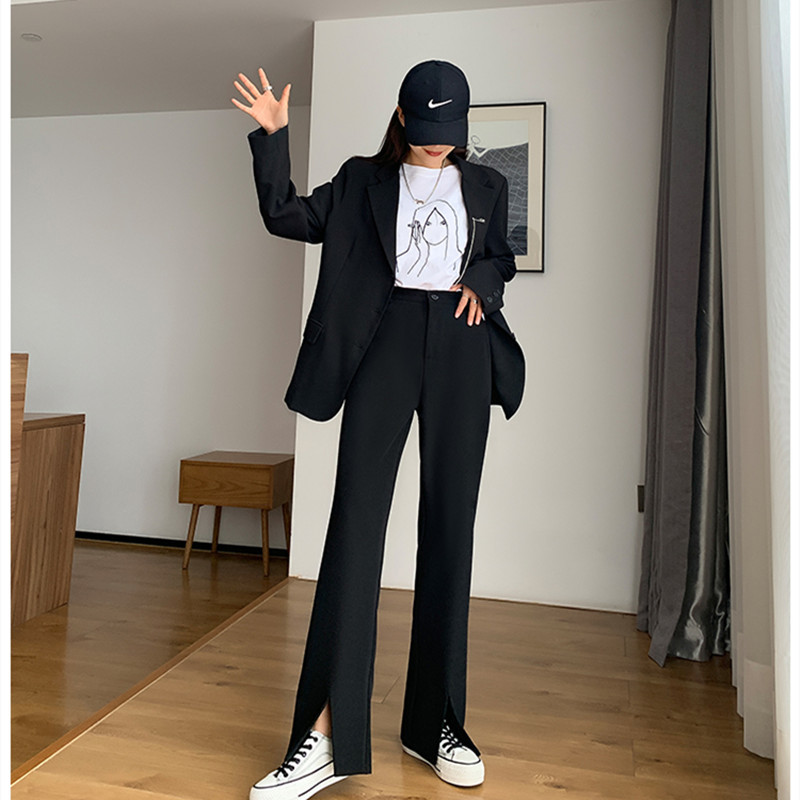 XS-3XL,4XL plus size Black suit straight trouser female spring and autumn high waist wide leg Long pants womens (N0005) 210423