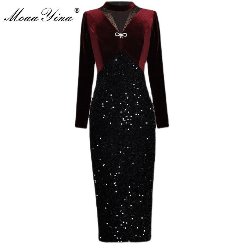 Fashion Designer dress Spring Women's Dress Long sleeve Velvet Patchwork Sequins Package hip Sexy Party Dresses 210524, Blue
Fashion Designer dress Spring Women's Dress Long sleeve Velvet Patchwork Sequins Package hip Sexy Party Dresses 210524, Blue