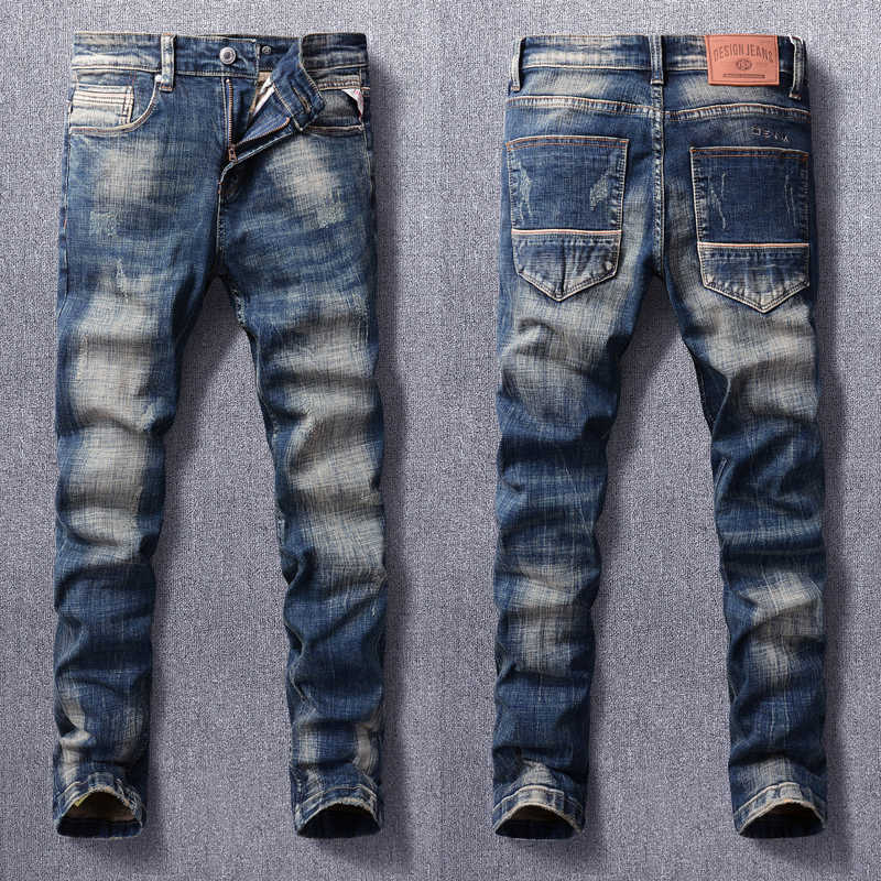 Italian Style Fashion Men Jeans Retro Dark Blue Elastic Slim Fit Ripped Distred Vintage Designer Casual Denim Pants 74MM
Italian Style Fashion Men Jeans Retro Dark Blue Elastic Slim Fit Ripped Distred Vintage Designer Casual Denim Pants 74MM