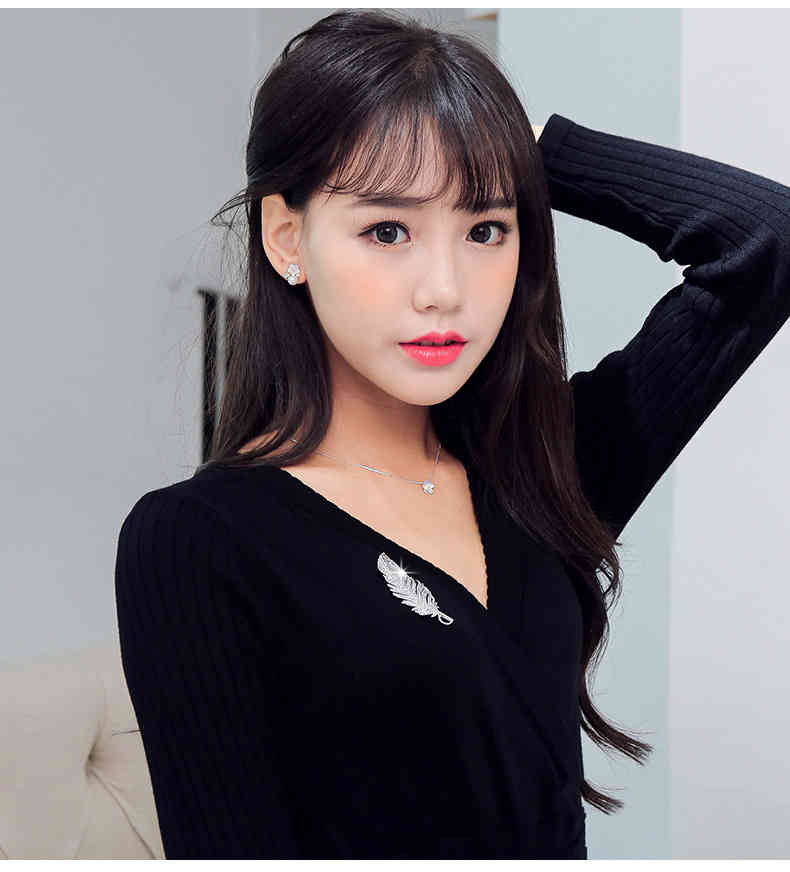 Korean Version Celebrity Micro Inlaid Zircon Feather Brooch Female Fashion Temperament Pin Coat Dual Purpose Accessories