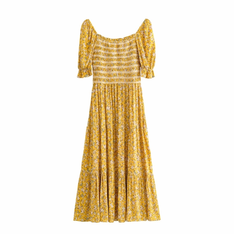 Sweet Women Soft Cotton Square Collar Dress Summer Fashion Ladies Beach Style Female One-shoulder Printed 210515