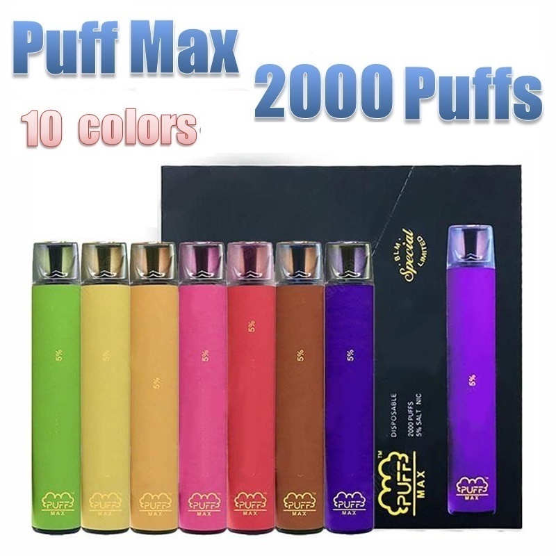 Puff MAX 2000 puffs Disposable Cigarette Kit 1200mAh 8.5ml Puff Bars Max Vape Pen Puffbar Max Vaporizer Electronic Cigarette Carts Disposable Device
Puff MAX 2000 puffs Disposable Cigarette Kit 1200mAh 8.5ml Puff Bars Max Vape Pen Puffbar Max Vaporizer Electronic Cigarette Carts Disposable Device