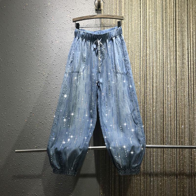 Women' Jeans Ladies Glitter Drawstring Elastic Bead Trouser Women Summer Harem Denim Pants Diamond Crystal Striped Heavy Handmade Baggy, Blue
Women' Jeans Ladies Glitter Drawstring Elastic Bead Trouser Women Summer Harem Denim Pants Diamond Crystal Striped Heavy Handmade Baggy, Blue