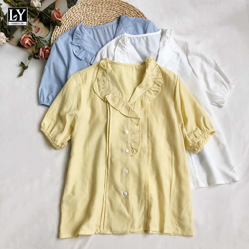 LY VAREY LIN Summer Women Casual Solid Color High Waist Shirts Sweet Turn-down Collar Single Breasted Short Tops 210526, White
LY VAREY LIN Summer Women Casual Solid Color High Waist Shirts Sweet Turn-down Collar Single Breasted Short Tops 210526, White