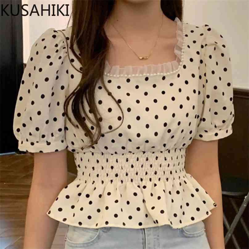 Women Blouses Korean Dot Puff Sleeve Sweet Shirts Beads Ruffle Square Collar Tops Summer Short Blusas 6H461 210603, Apricot
Women Blouses Korean Dot Puff Sleeve Sweet Shirts Beads Ruffle Square Collar Tops Summer Short Blusas 6H461 210603, Apricot