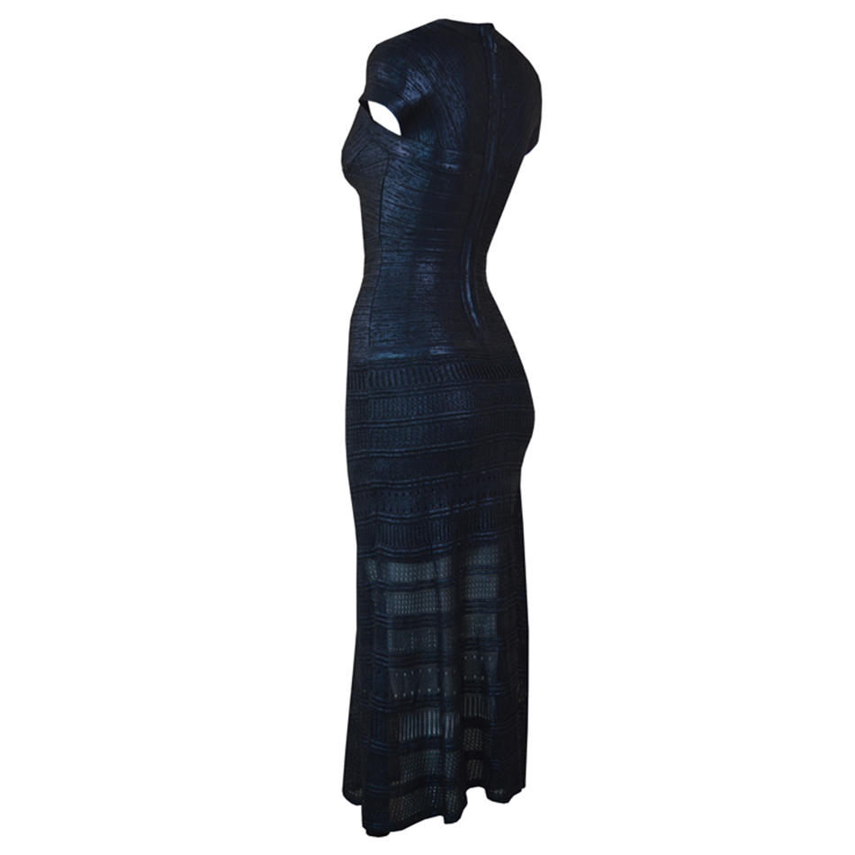 Summer Women Elegant Black Bandage Maxi Dress Sexy Short Sleeve V Neck Club Celebrity Evening Party Bodycon 210423