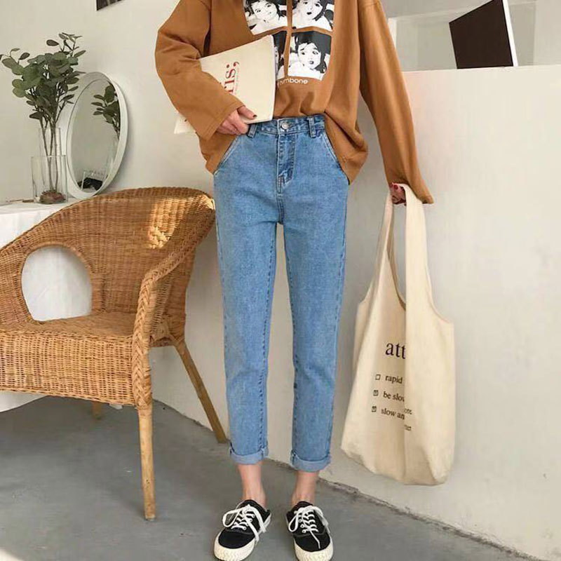 Korea Fashion Summer Women Jeans High Waist Loose Student Denim Pants All-matched Casual Straight Wide Leg D169 210512