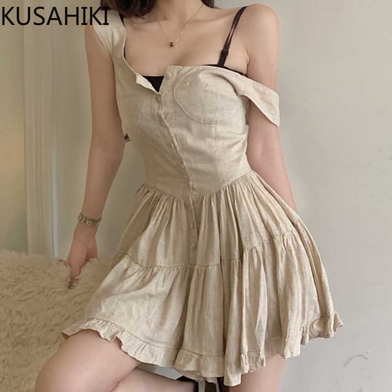 KUSAHIKI Women Sleeveless O-neck Tank Dress Korean Buttons Slim High Waist Dresses Summer A-line Mini Vestidos 6H656 210602, Photo color
KUSAHIKI Women Sleeveless O-neck Tank Dress Korean Buttons Slim High Waist Dresses Summer A-line Mini Vestidos 6H656 210602, Photo color