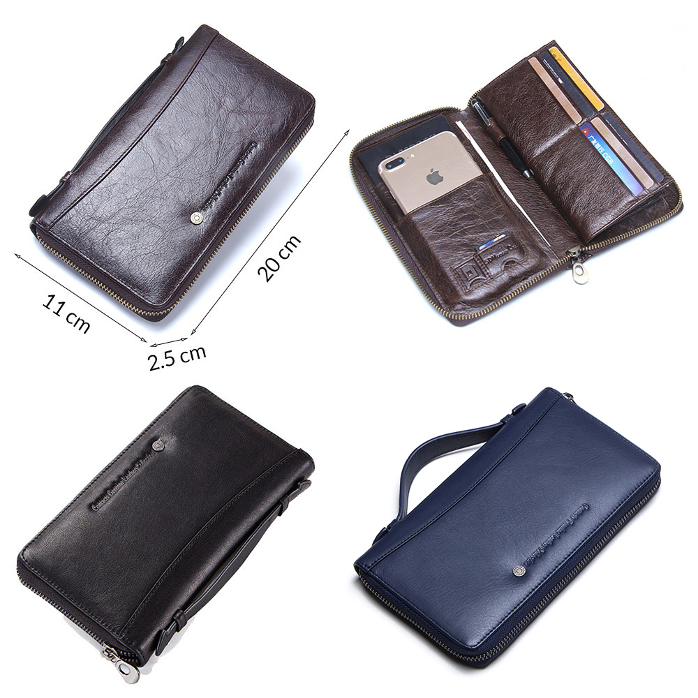 Wallet Genuine Leather Men Clutch Brand Male Card Holder Long Zipper Around Travel Purse With Passport Holder 6.5" Phone Case