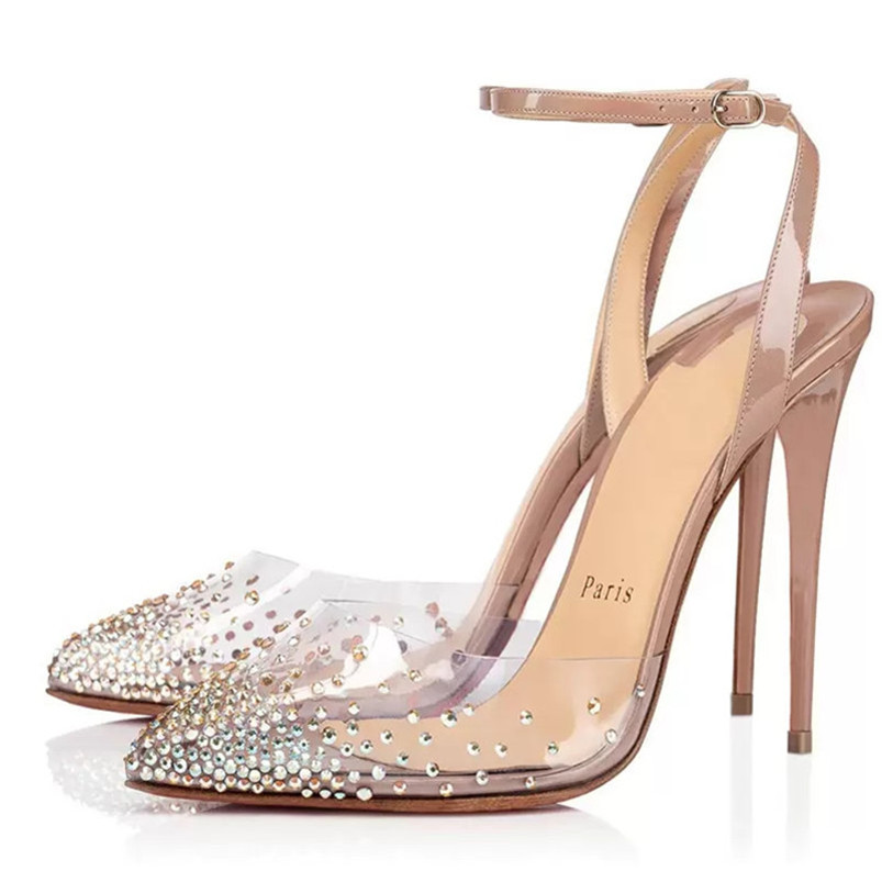 Luxury Summer Woman Red Bottom Pumps Womens Sandals PVC With Strass Closed Toe Party Wedding Straps Ladies Diamond Spikes Heels Box EU 35-43, Black
Luxury Summer Woman Red Bottom Pumps Womens Sandals PVC With Strass Closed Toe Party Wedding Straps Ladies Diamond Spikes Heels Box EU 35-43, Black