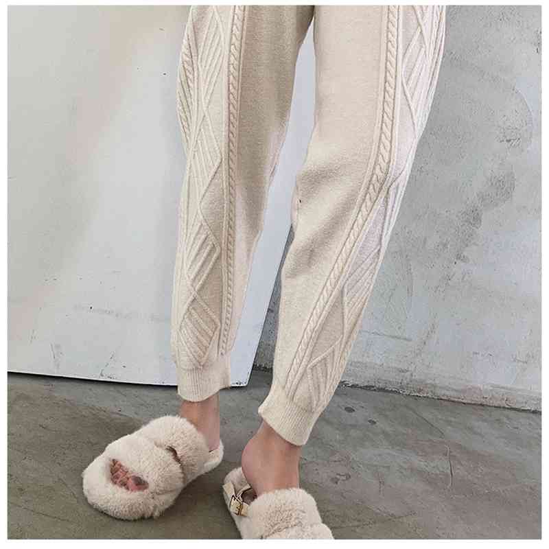 Winter Knitted Harem Pants Women Thicken Warm Female Casual Sweater Trousers 210520