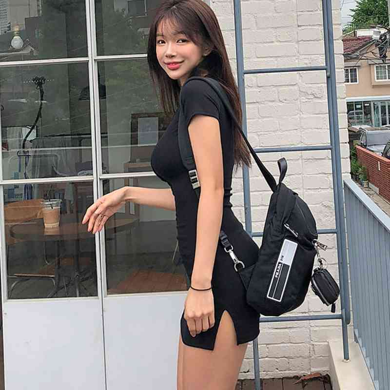 Sexy Summer Dress Women Button Short Sleeve Mini es Black Slim High Stretch Bodycon Party Vestidos 8945 210510