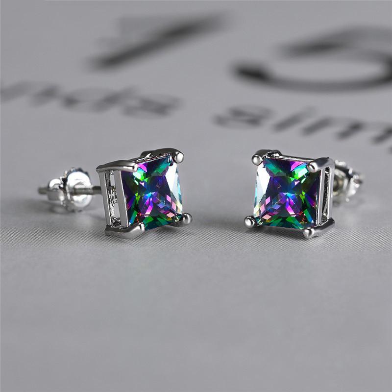 Stud Mystic Rainbow Zircon Earrings Multicolor Crystal Square Stone Screw Back Fashion Silver Color For Women, Golden;silver
Stud Mystic Rainbow Zircon Earrings Multicolor Crystal Square Stone Screw Back Fashion Silver Color For Women, Golden;silver