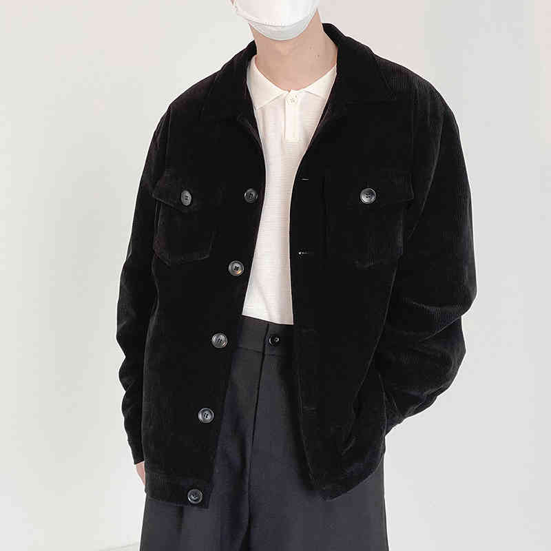 IEFB Black Corduroy Jacket Men's Spring And Autumn Oversize Workwear Jacket Loose Casual Men's Clothing Double Pocket 9Y6960 210524