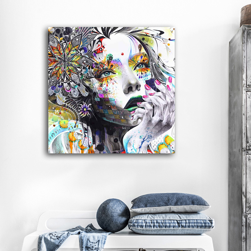 Modern Wall Art Girl With Flowers Oil Painting Abstract Art Prints Painting On Canvas Pictures Decor For Living Room