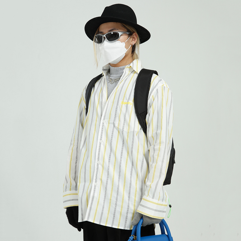 IEFB Men's Clothing Spring Striped Casual Shirt Man's Korean Loose Letter Trend Long Sleeve Shirts Oversize Tops 9Y6788 210524