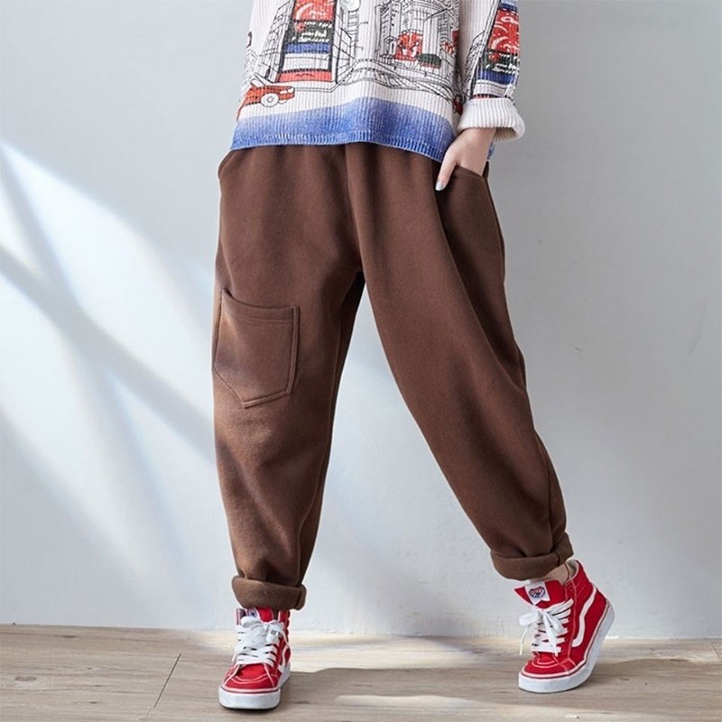 Autumn Winter Korea Fashion Women Elastic Waist Loose Pants Thicken Warm Casual Harem Femme Trausers Plus Size V120 210512