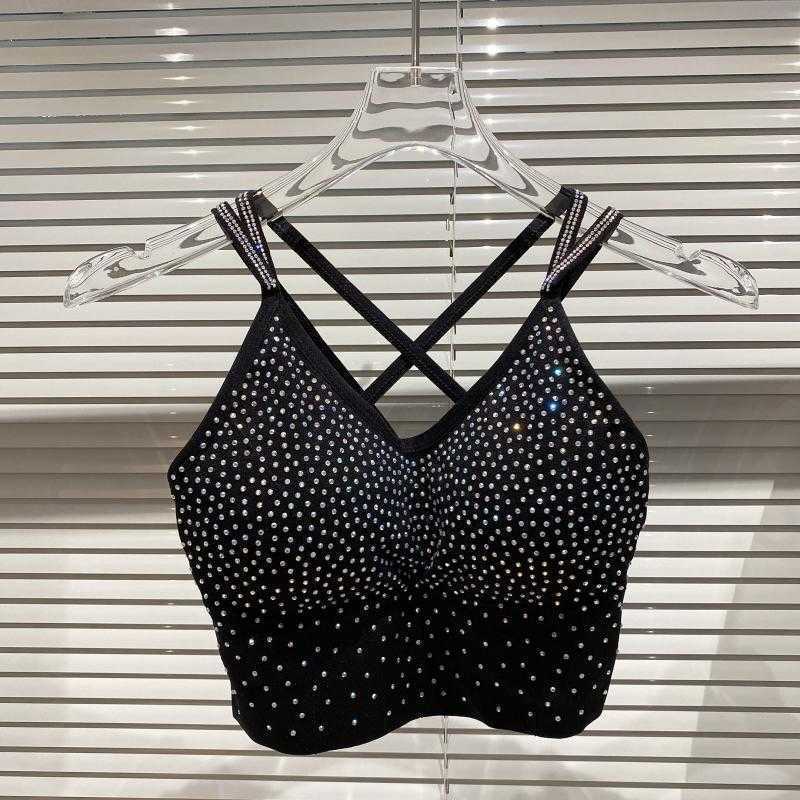 DEAT Spring Summer Arrivals Solid Color Backless Sling Bra Fashion Temperament Sexy Women Paste Drill Vest MZ826 210709