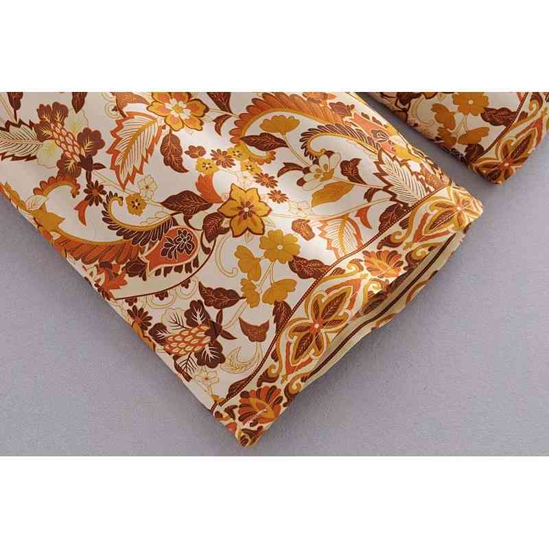 BOHO Yellow Grass Flower print Wide Leg Pants Cotton Hippie Woman Holiday High Waist Loose Full length Trousers Casual 210429