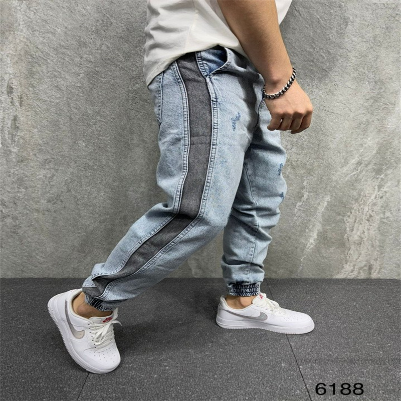 Men' jeans color matching elastic binding foot washing mill men' loose personality hip hop side color matching denim pants, Gray
Men' jeans color matching elastic binding foot washing mill men' loose personality hip hop side color matching denim pants, Gray