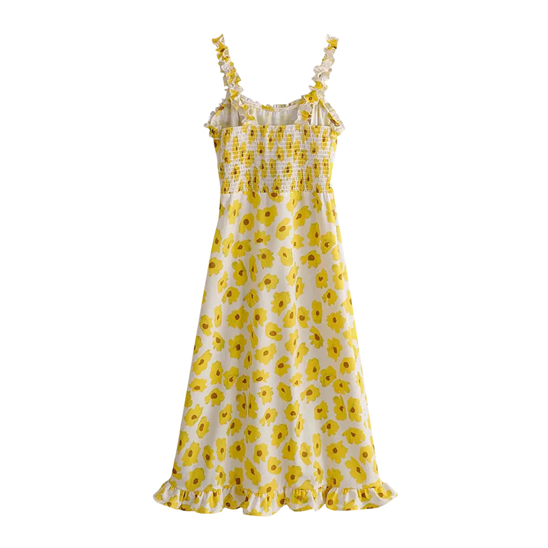 Bohemian Floral Print Midi Dress Summer Sexy Spaghetti Strap Backless Holiday Beach Women Ruffles Sundresses Vestido Mujer 210515
