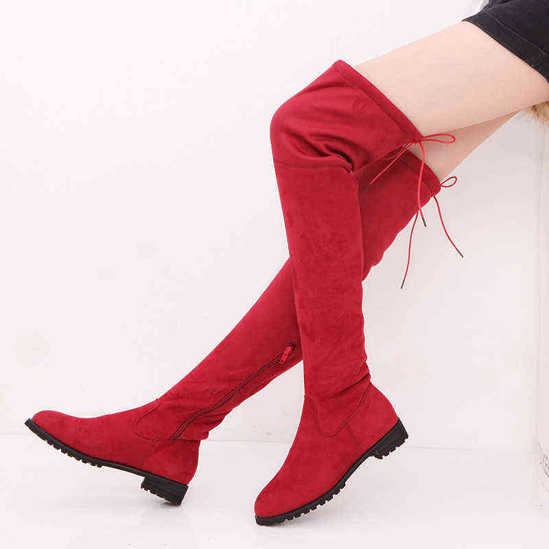 Women's Boots High Pleated Flock Over The Knee Winter Boots For Women Winter Shoes Thigh High Long Boots Wedges Female Booties Y1201