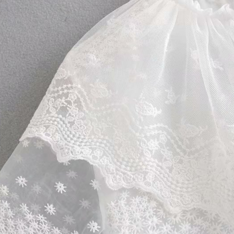 Cascading Ruffle Lace Splicing Women Shirt Embroidery Smock Leisure Lady Long Sleeves Blouse Female Loose Tops S6157 210430Z